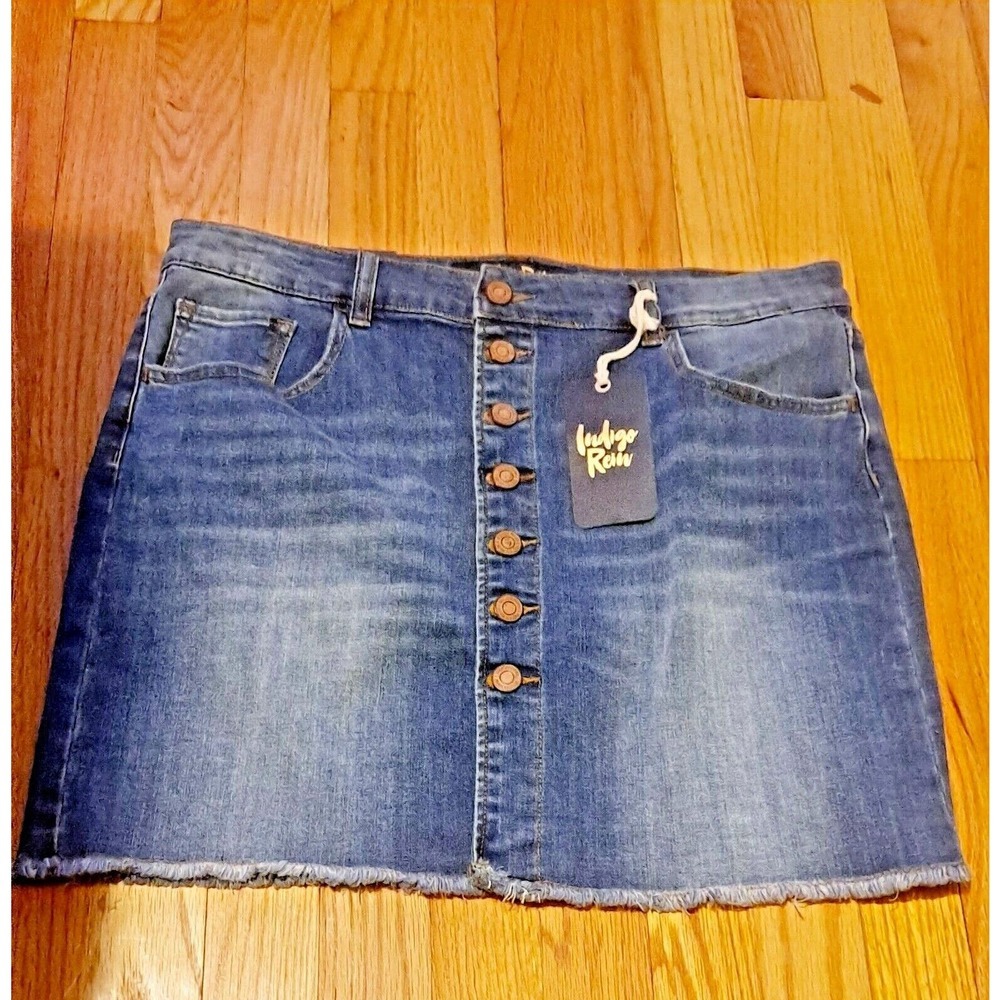 New Indigo Rein Button Front Jean Skirt Indigo Rein